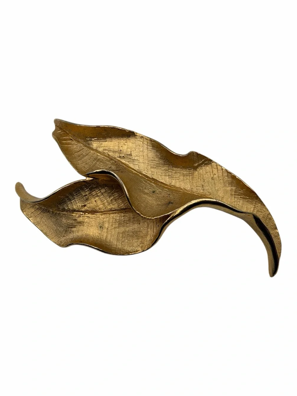 Vintage Capri Signed Gold Tone Sculptural Leaf Brooch Pin 3.5”